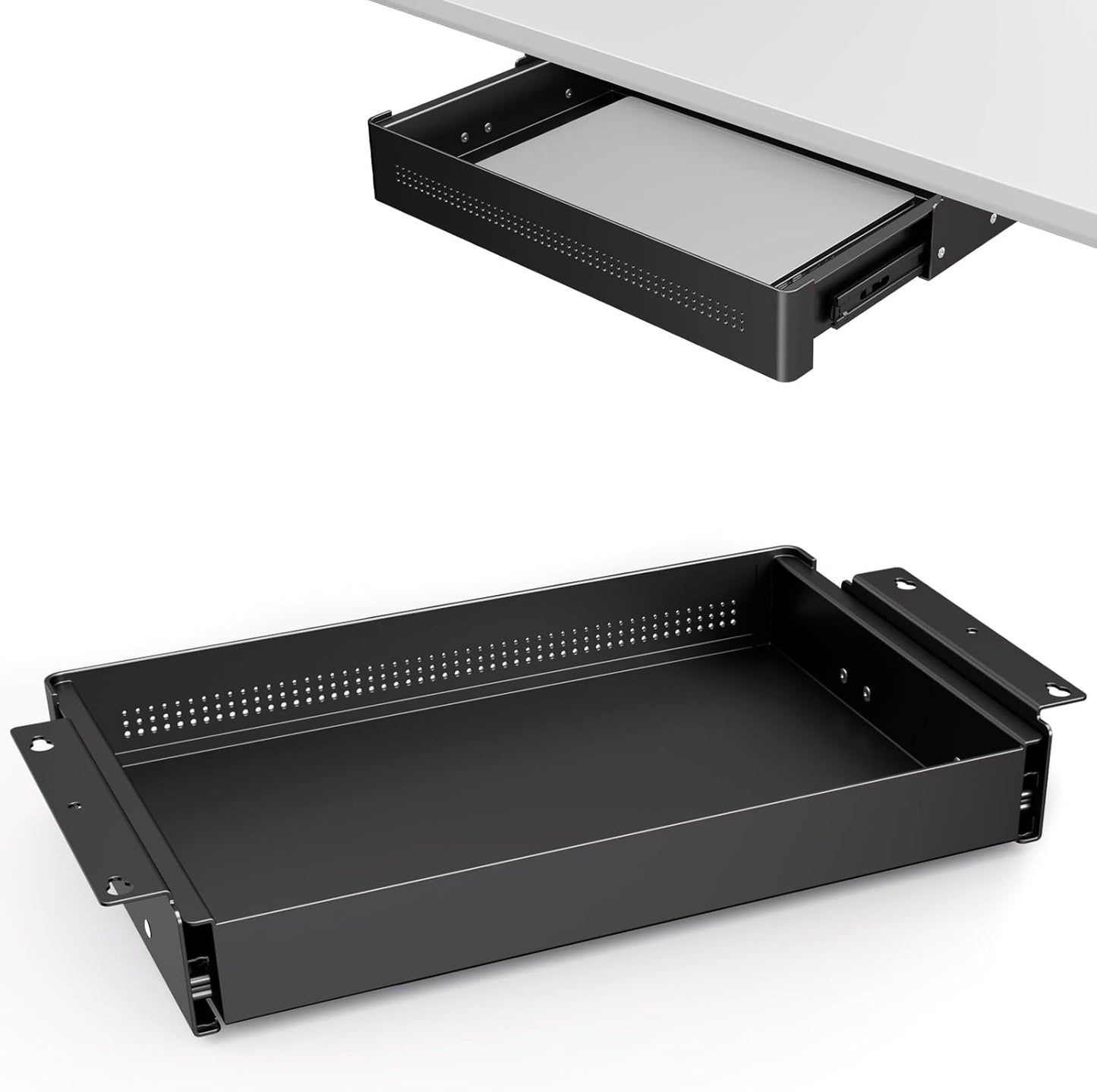 PUTORSEN Under Desk Storage Drawer 15.74" Wide - Smooth Slide Out Organizer for Standing Desk & Home Office,Max Load 17.6 lbs,Quiet Glide, White