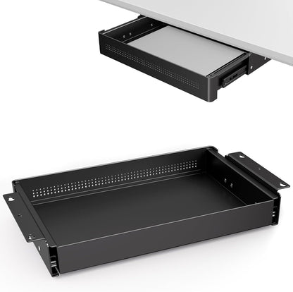 PUTORSEN Under Desk Storage Drawer 15.74" Wide - Smooth Slide Out Organizer for Standing Desk & Home Office,Max Load 17.6 lbs,Quiet Glide, White