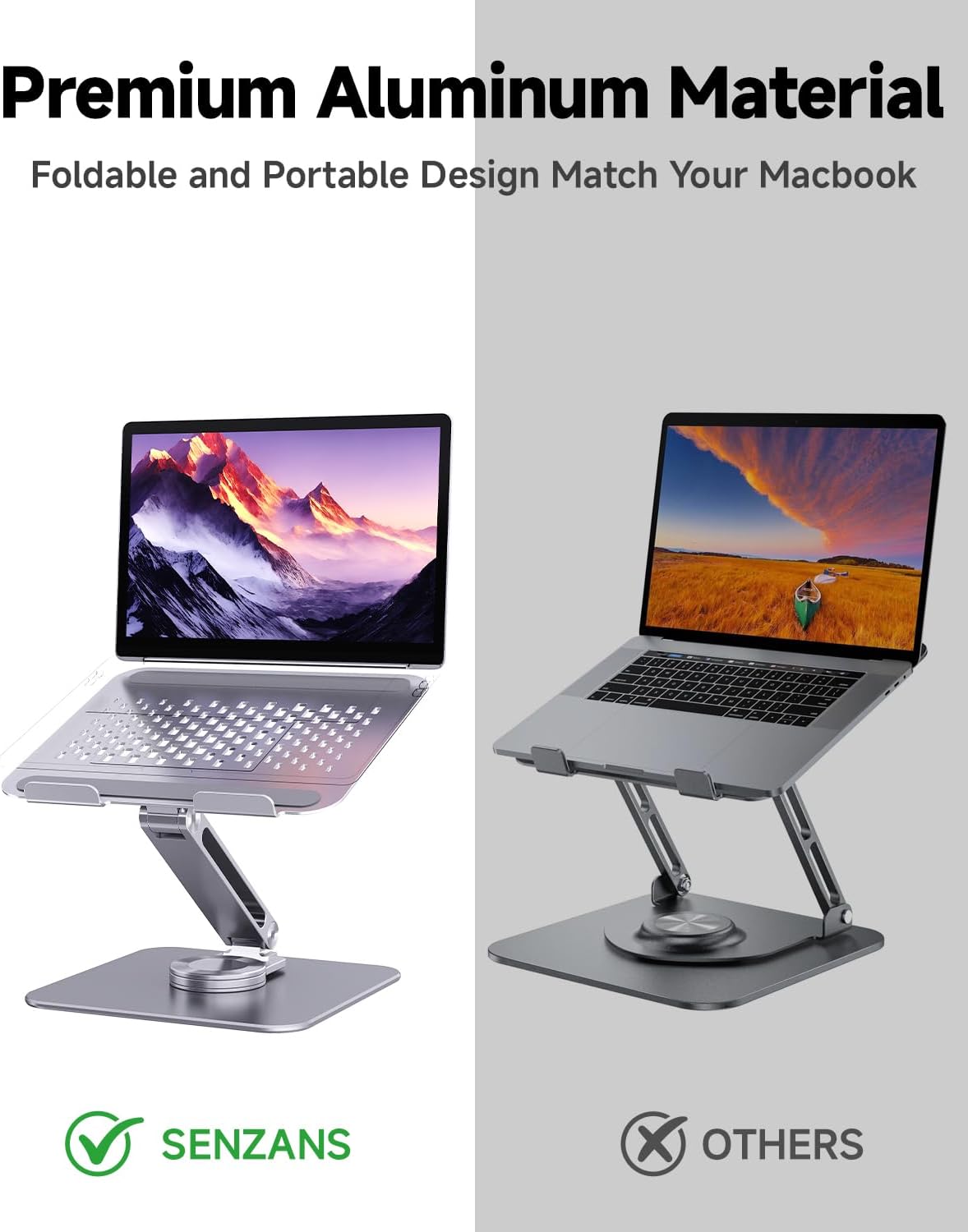 Laptop Stand for Desk, Aluminum Alloy Ergonomic Laptop Riser 360 Rotation Base, Portable Adjustable Laptop Stand for Office Home Fits MacBook Air Pro, Dell, HP (10"-17.3'') - Silver