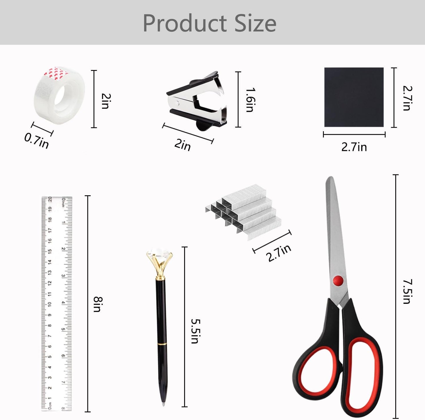 suniya Office Supplies,Gold Desk Accessories,with Stapler,Tape Dispenser,Pen Holder,Scissors,Phone Stand,Staple Remover,Ballpoint Pen,Clear Tape, Staples,Ruler,Clips,Best Gift for Business or Boss