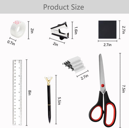 suniya Office Supplies,Gold Desk Accessories,with Stapler,Tape Dispenser,Pen Holder,Scissors,Phone Stand,Staple Remover,Ballpoint Pen,Clear Tape, Staples,Ruler,Clips,Best Gift for Business or Boss