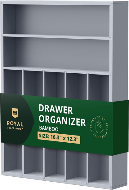 ROYAL CRAFT WOOD Luxury Bamboo Kitchen Drawer Organizer - Silverware Organizer, Utensil Holder & Cutlery Tray Drawer Dividers for Flatware (9 Slot, Natural)