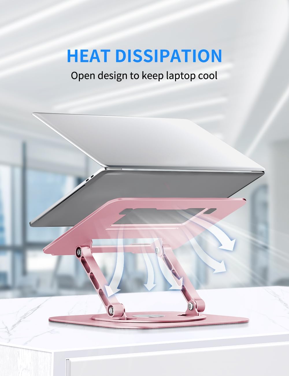 AOEVI Adjustable Computer Stand with 360 Rotating Base, Ergonimic Foldable Laptop Riser for Desk Compatible with MacBook Pro/Air Notebook up to 16 Inches, Silver