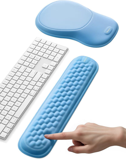 meatanty Keyboard and Mouse Wrist Rest Set, Ergonomic Wrist Pad Support, Computer Hand Palm Rest Combo, Memory Foam Typing Desk Accessory Carpal Tunnel Cushion, Laptop Office Home School-Blue & Black