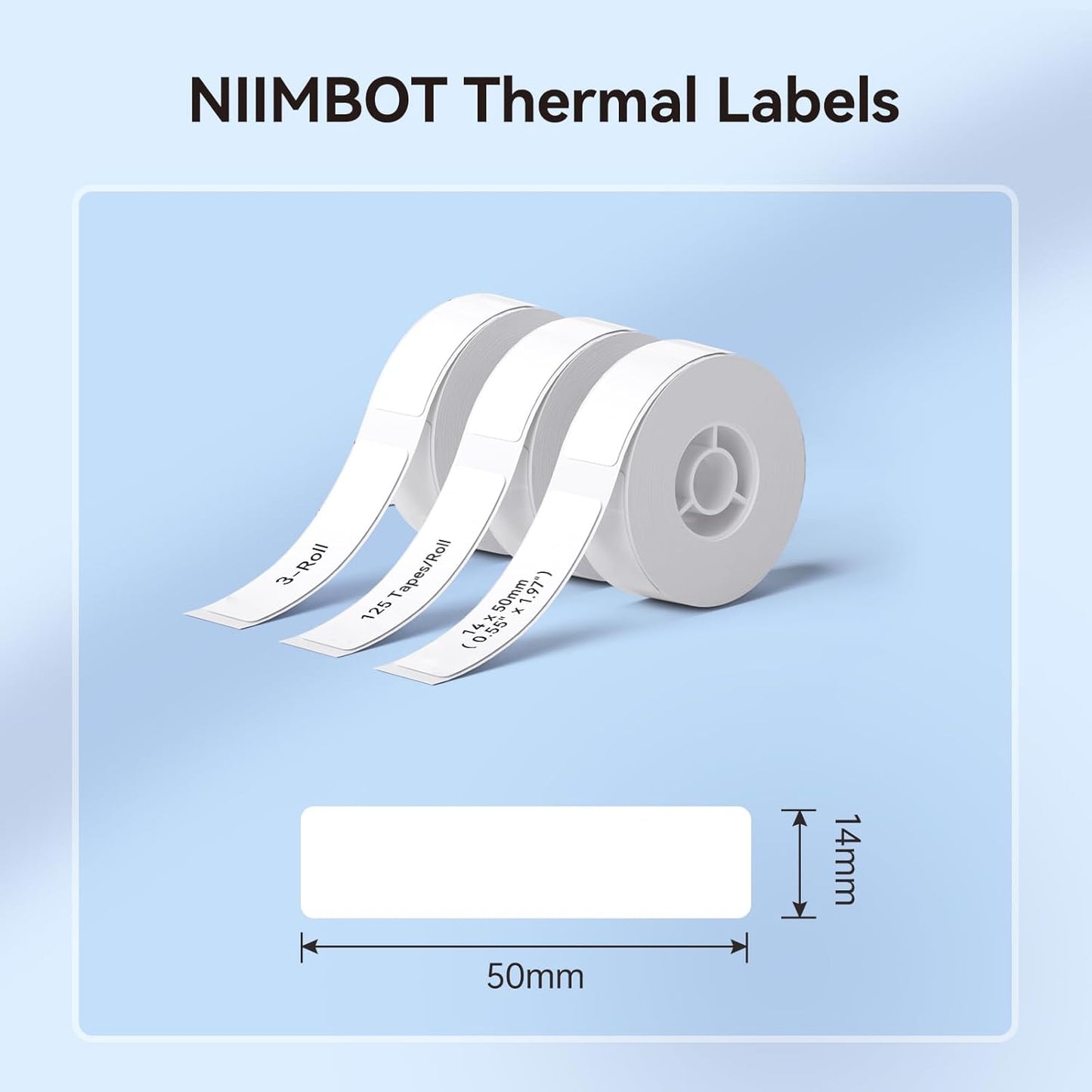 NIIMBOT White Cable Label Maker Tape for D11/D110/D101 Label Maker, 12.5 x 109 mm (0.49'' x 4.29''), 3 Rolls, Thermal Label for Home Office Labeling Tape Replacement