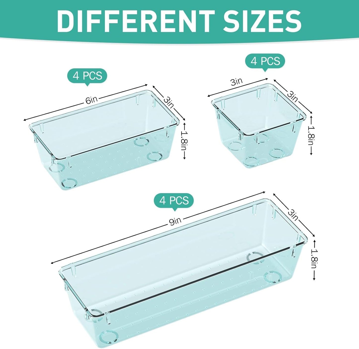 WOWBOX 6 Pack Clear Drawer Organizer Set, Acrylic Drawer Storage Trays, Storage Bins for Makeup, Cosmetics, Jewelries, Utensils, Gadgets, Office