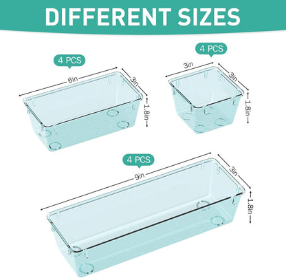 WOWBOX 6 Pack Clear Drawer Organizer Set, Acrylic Drawer Storage Trays, Storage Bins for Makeup, Cosmetics, Jewelries, Utensils, Gadgets, Office