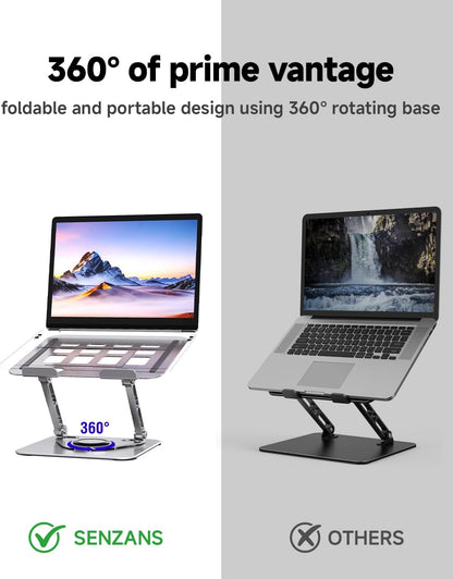 Laptop Stand for Desk, Adjustable Laptop Stand Swivel Computer Riser 360 Rotation Base, Portable Ergonomic Laptop Holder for Office Home Fits MacBook Air Pro, Dell, HP (10"-17.3") - Silver