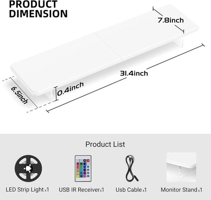 AFOOYO Monitor Stand Riser,31.5-Inch LED Light Wood Computer Monitor Stand with Adjustable Acrylic Legs,Desk Accessories Desktop Organizer Stand for, Computer,Laptop,Printer,PC TV Screen Riser,Black