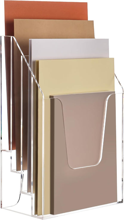 YUXUN Acrylic File Folder Holder, Vertical File Storage, Clear Desktop Organizer, 2 Pockets