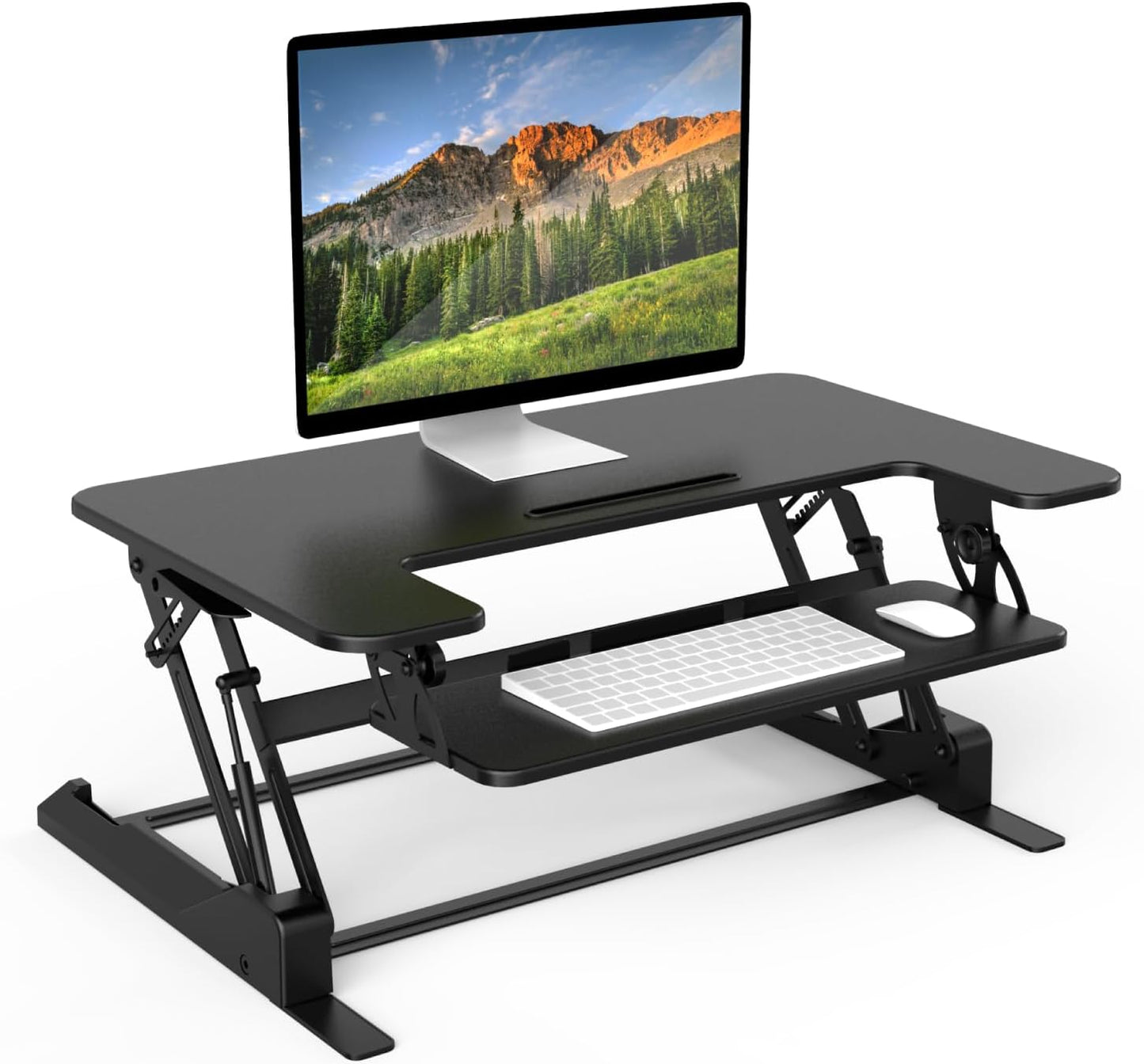 Mount-It! Standing Desk Converter, Compact 25" Sit Stand Desk Riser with Gas Spring Lift, Adjustable Height Desktop Riser for Laptop, Monitor, and Keyboard, Small Home Office Desk Converter