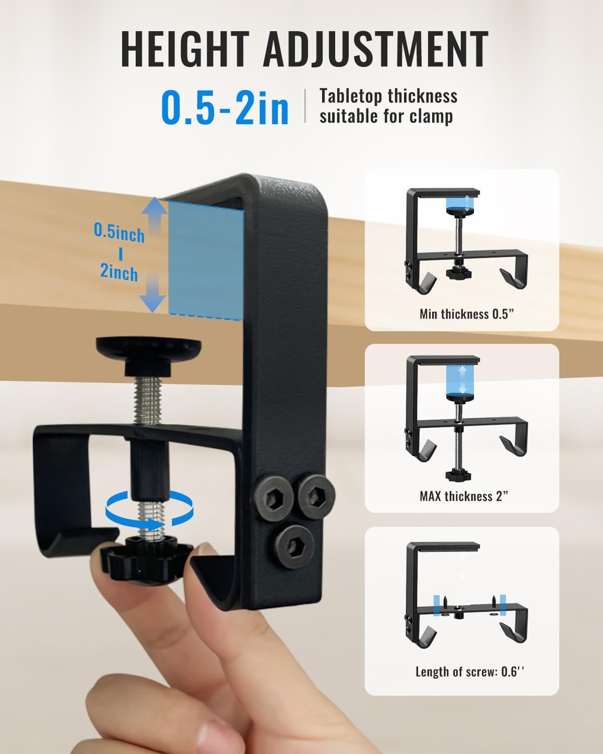 36" No Drill Under Desk Cable Management Tray - Upgraded Oxford Fabric with Cable Loop, No Damage to Table for Standing Desks and Home Office (Large (36 Inch))