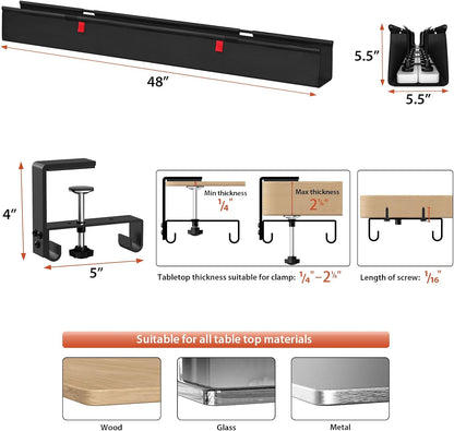 Univivi No Drill Under Desk Cable Management Tray, 36" Cord Organizer for Table, Clamp/Screw Mount Desk Cable Management, Premium Fabric Cable Management Tray for Office, Home