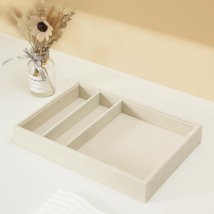 Bedside Organizer - Multi-use Nightstand & Desk-top Catchall Tray for Jewelry, Sunglasses, Phone, Watch, Perfume, Lipstick (Beige 3Grid)