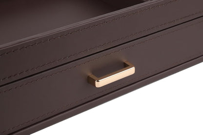 HofferRuffer Valet Jewelry Tray Organizer with Drawer, Faux Leather Storage Catchall Box Phone Charging Station Tray with Dresser Nightstand Desktop Drawer Organizer (Black)