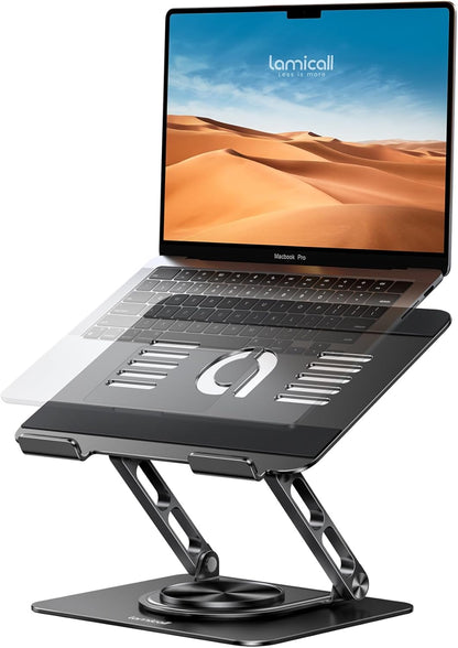 Lamicall Adjustable Laptop Stand for Desk - 360 Rotating Base Ergonomic Computer Stand, Aluminum Laptop Riser for Mothers Day fits MacBook Neo Air Pro, HP, Office Desk Accessories (10-17.3'') - Black