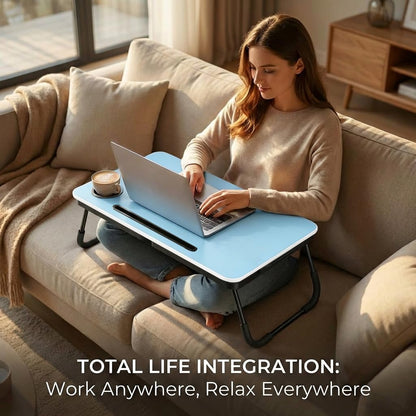 BUYIFY Foldable Laptop Bed Desk for Couch, Sofa - Large Lap Desk Tray Table with Cup Holder and Tablet Slot - Portable Notebook Stand for Eating, Writing, Studying and WFH -NEW-006