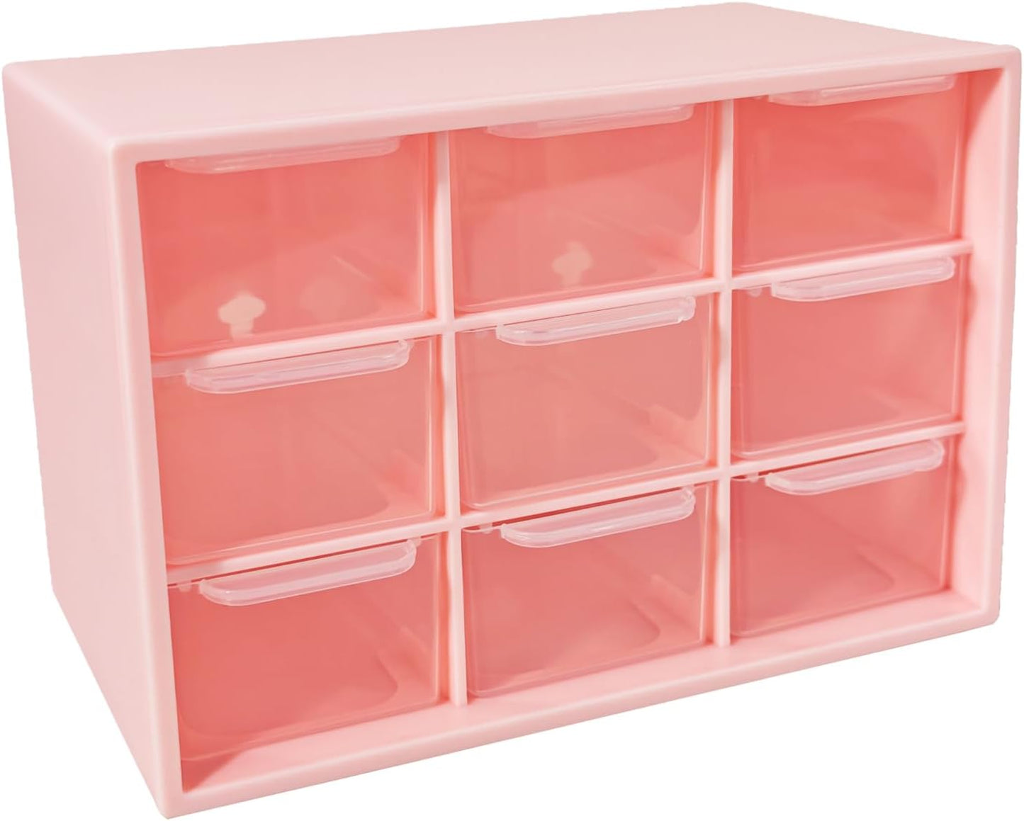 Small Drawer Organizer for Desk, 7.1" x 3.8" x 4.6" Mini Desktop Drawer Organizer with 9 Clear Drawers, Compact Craft & Office Supplies Organizer for Home School (Pink)