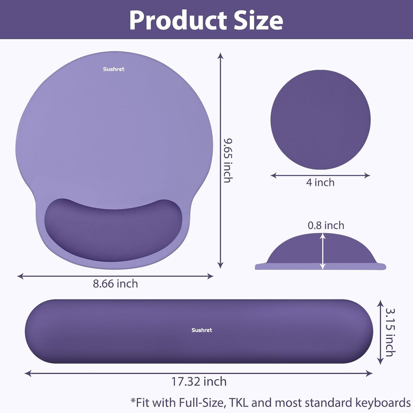 Sushret Mouse Pad and Keyboard Wrist Rest, 3-in-1 Gel Memory Foam Ergonomic Mouse Pad with Wrist Rest Set,Gaming Mousepad Arm Cushion Support for Computer Office Desk Accessories Cute Setup,Sage Green