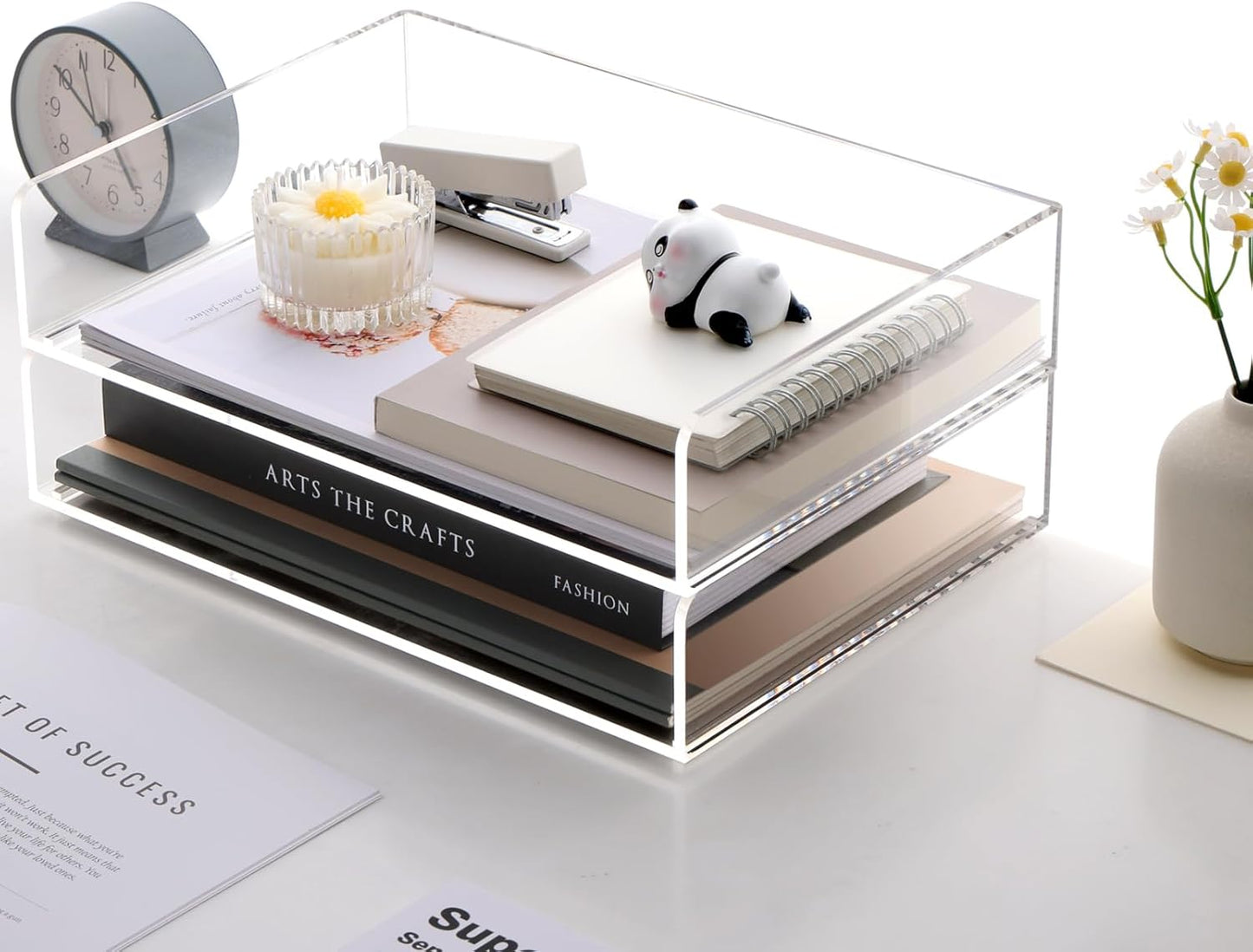 SANRUI Paper Organizer for Desk,Acrylic Stackable Letter Tray, Clear Desk Organizer, Paper Sorter for Office,Home or School,2-Pack