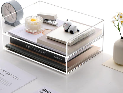 SANRUI Paper Organizer for Desk,Acrylic Stackable Letter Tray, Clear Desk Organizer, Paper Sorter for Office,Home or School,2-Pack