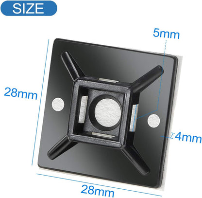XHF 100 PCS 3/4" Black Self Adhesive Cable Zip Tie Mounts Wire Cable Clips Holders Management Anchors Organizer Holders Squares(HS-101S)