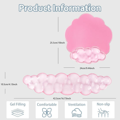 Gel Wrist Rest and Cloud Mouse Pad Support for Keyboard and Mouse - Ergonomic Pink Keyboard Wrist Pad Set for Typing Pain Relief/Computer/Laptop/Gaming/Home/Office (Cloud Shape, Gradient Blue Pink)