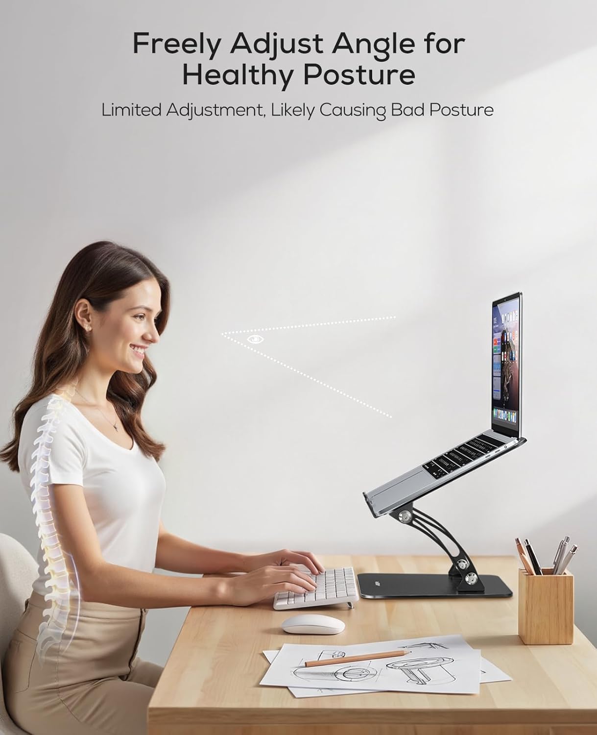 Nulaxy Ergonomic Adjustable Laptop Stand for Desk, Dual Foldable Computer Riser with Advanced Heat-Vent, Heavy-Duty Portable Notebook Holder for Posture Correction, Compatible with Mac 10-17" Laptops