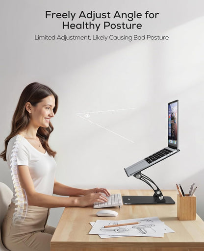 Nulaxy Ergonomic Adjustable Laptop Stand for Desk, Dual Foldable Computer Riser with Advanced Heat-Vent, Heavy-Duty Portable Notebook Holder for Posture Correction, Compatible with Mac 10-17" Laptops