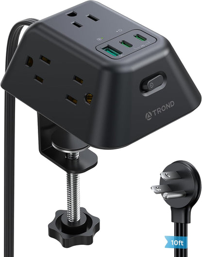 Desk Clamp Power Strip, Surge Protector with 5 AC Outlets and 3 USB Ports, Desk Mount Charging Station, Fit 1.97in Tabletop Edge Thick, 6FT Extension Cord, for Home Office Gaming Accessories, Black