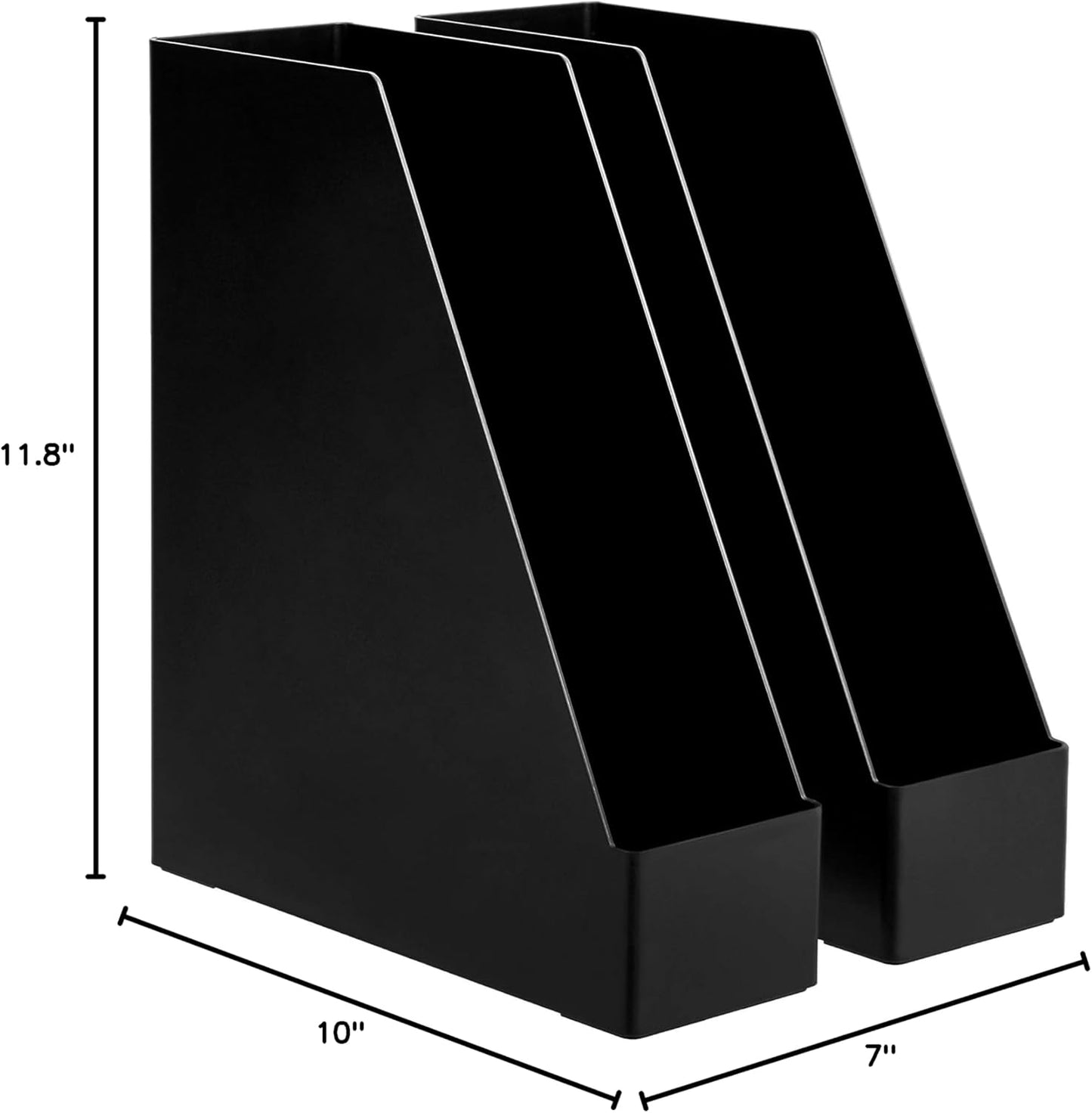 Amazon Basics Plastic Desk Organizer Magazine Rack and File Holder, Black, 2-Pack