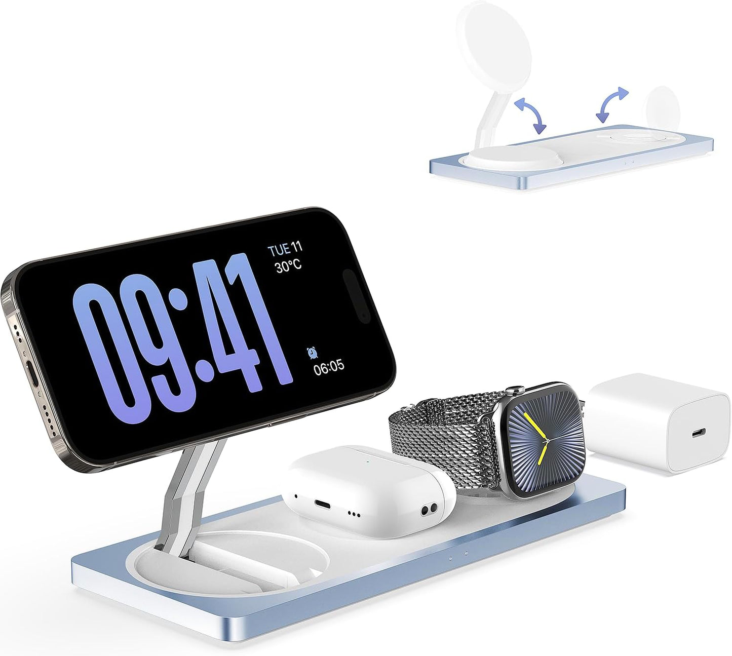3-in-1 Charging Station for Apple Devices: Used for iPhone and Watch Charging Station with Magsafe Charger Stand, Wireless Charger for iPhone 17 Air 16 15 14 13 Series, Apple Watch Ultra, AirPods Pro