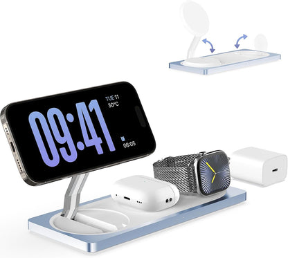 3-in-1 Charging Station for Apple Devices: Used for iPhone and Watch Charging Station with Magsafe Charger Stand, Wireless Charger for iPhone 17 Air 16 15 14 13 Series, Apple Watch Ultra, AirPods Pro