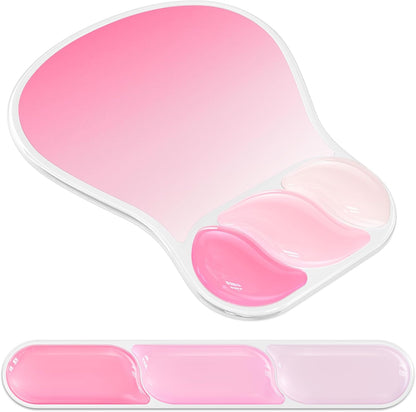 AKIT Ergonomic Mouse Pad with Wrist Rest& Keyboard Wrist Rest, Wrist Rest for Computer Keyboard, Pain Relief, Non-Slip Gel Base, Mousepad Wrist Support for Gaming, Office, Waterdrop Shaped Pink