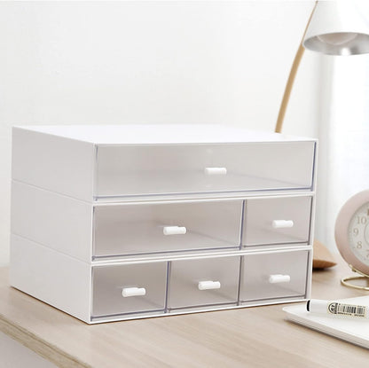 Desk Organizer with Drawers Stackable Storage Drawers, Plastic Compact Desk Storage Box Great for Office School Home Small Space- 1drawers (White)