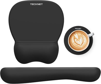 TECKNET Gel Mouse Pad with Wrist Rest, 3 in 1 Keyboard Wrist Rest for Pain Relief, Non-Slip PU Base & Easy Typing, Ergonomic Mousepad Set for Office & Home（Black）