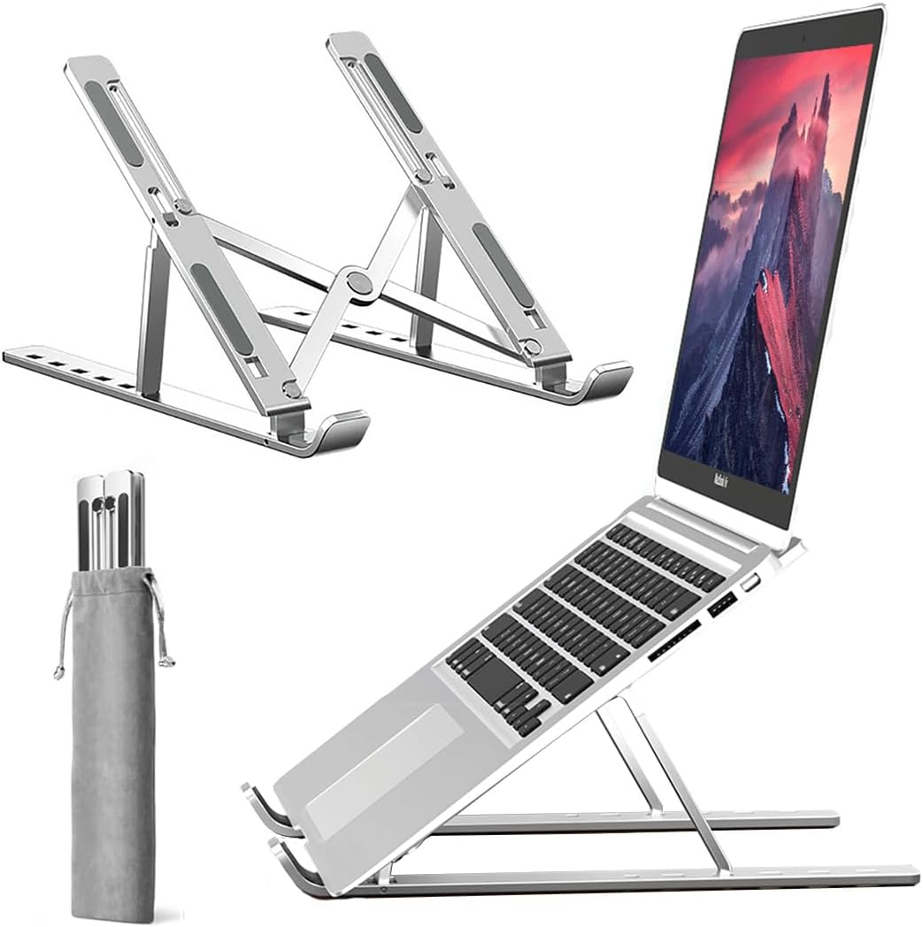 Laptop Stand, Computer Tablet Stand Laptop Holder Riser Ergonomic Aluminum Adjustable 6 Angle Foldable Portable Desktop Holder Compatible with MacBook,iPad, HP, Dell, Lenovo 10-15.6”- Silver