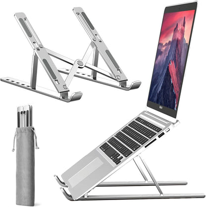 Laptop Stand, Computer Tablet Stand Laptop Holder Riser Ergonomic Aluminum Adjustable 6 Angle Foldable Portable Desktop Holder Compatible with MacBook,iPad, HP, Dell, Lenovo 10-15.6”- Silver