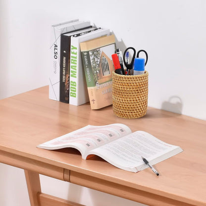 2 Pack Rattan Pencil Holder for Desk Handmade Pen Organizer Bucket Boho Desk Accessories Pen Cup Holder Aesthetic Holder for Desk Cute