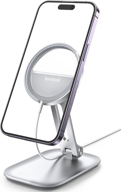 Lamicall Adjustable Cell Phone Stand, Desk Phone Holder, Cradle, Dock, Compatible with iPhone 17 16 15 14 Air Plus Pro Pro Max 13 12 X XS, 4-8" Phones, Office Accessories Gifts, All Smartphone, Black