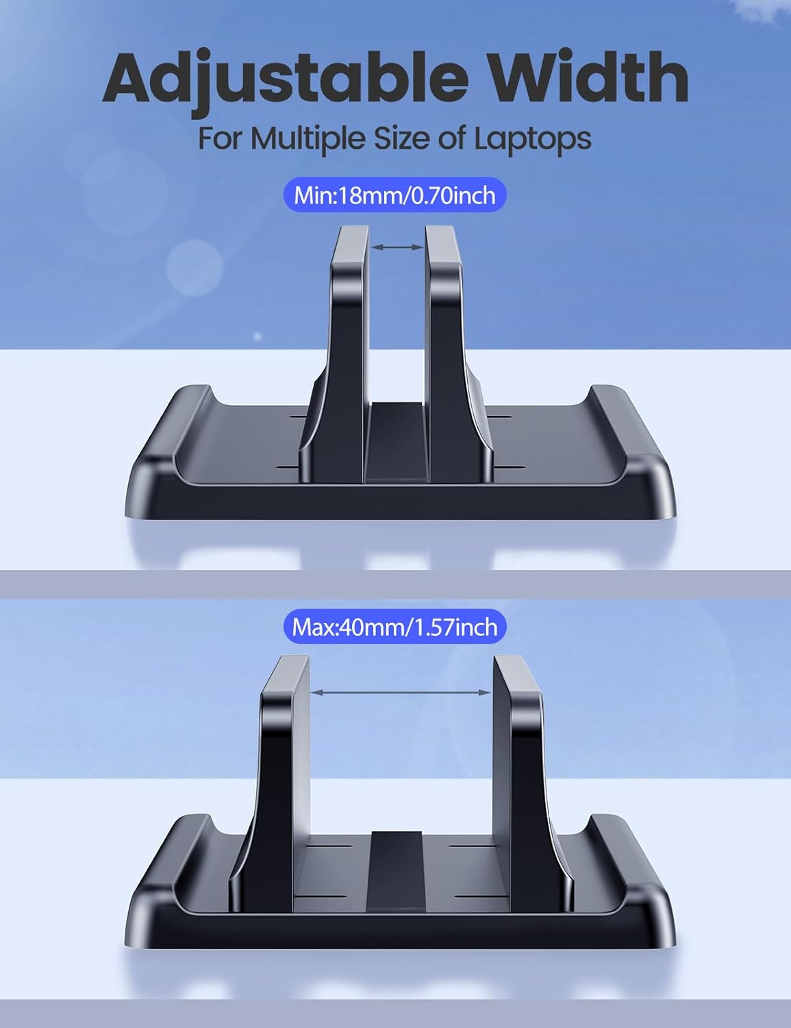 Vaydeer Vertical Laptop Stand Holder Organizer Plastic Adjustable Desktop Notebook Dock Space-Saving 3 in 1 for All MacBook Pro Air,Mac,HP,Dell,Microsoft Surface,Lenovo,up to 17.3 inches (Black)