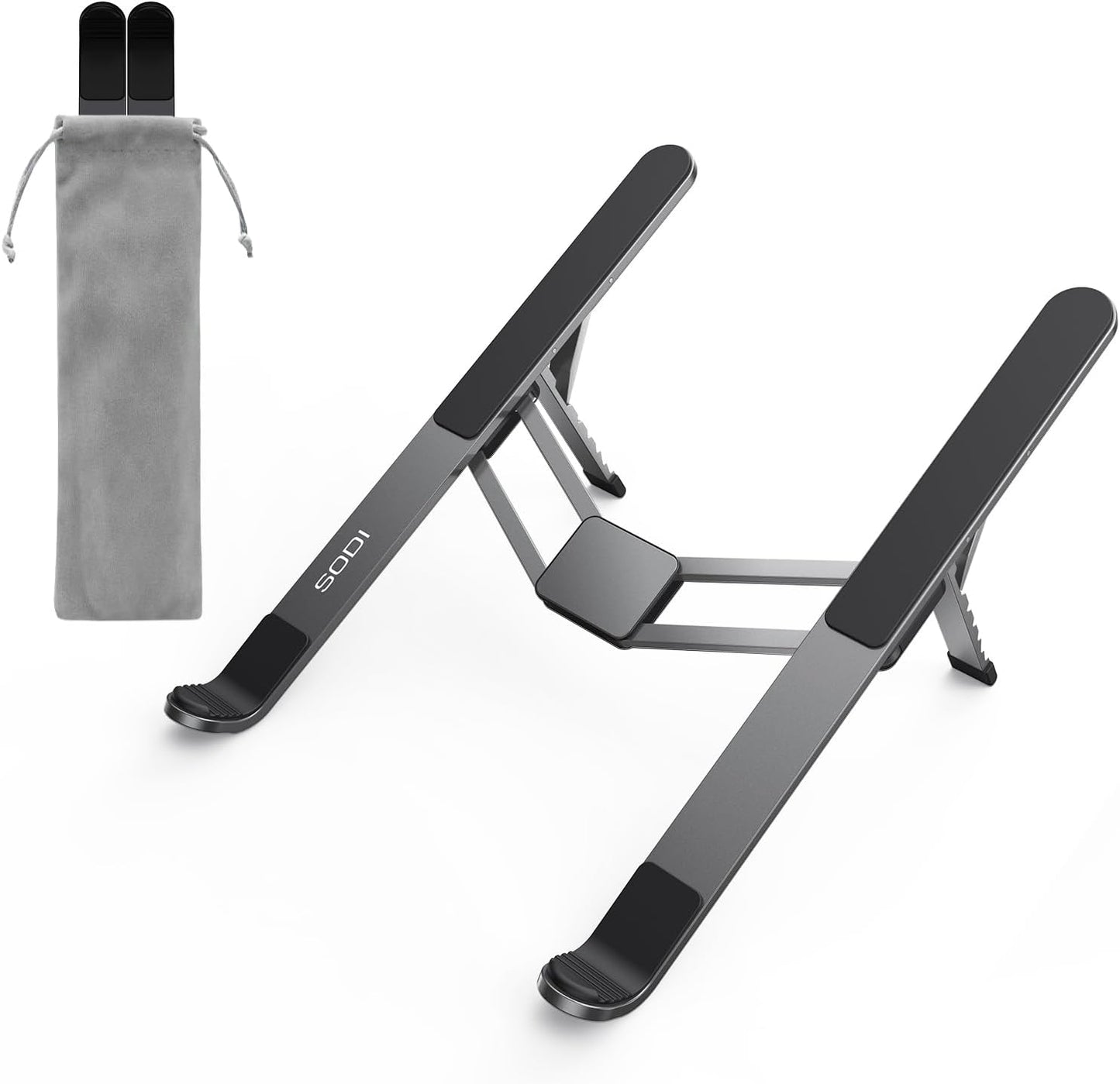 SODI [Ultra Compact] Foldable & Portable Laptop Stand for Desk, Lightweight Tablet Stand for Business Travel, Library, Cafe, 6 Level Height Ergonomic Aluminum Computer Holder for 10-16" Laptops