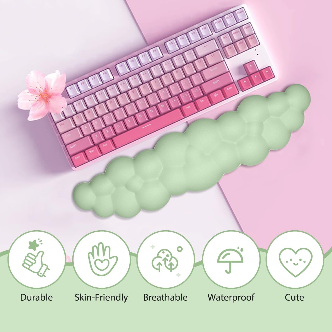 JIKIOU Upgrade Leather Cloud Keyboard Wrist Rest, Cloud Wrist Rest with Non-Slip PU Base, Comfortable Memory Foam Wrist Rest for Computer Laptop Mac Gaming Office and Pain Relief Christmas Wish Gift