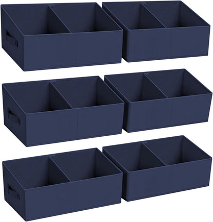 DIMJ Closet Storage Bins, 6 Pack Storage Baskets for Shelves, Foldable Closet Organizer with Handle, Linen Closet Organizers and Storage for Clothes, Toys, Towel, Books (Black)