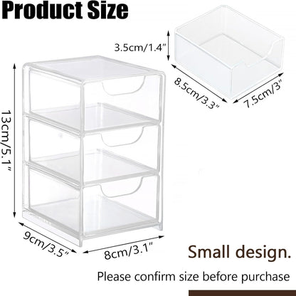 Hipiwe Acrylic Drawer Organizer Qtip Holder for Cotton Pad Cotton Swabs Makeup Storage Drawer with 3 Drawers Clear Desk Drawers Box Bathroom Counter Organizer for Home Office
