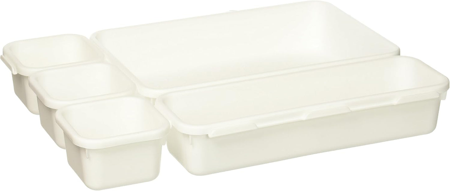 madesmart 8 Piece Interlocking Bin Pack, Modular Drawer & Desktop Organizer for Office Supplies, Tools, Kitchen Utensils & Bathroom Items, Configurable Storage System, White