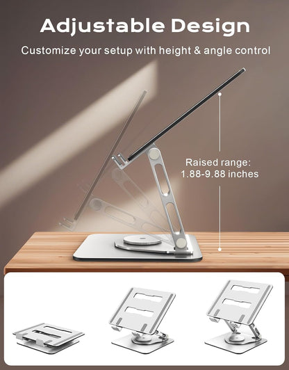 RIWUCT 360° Rotatable Laptop Stand for Desk Adjustable Height, Ergonomic Laptop Riser Holder with Dual-bar Support, Portable Computer Notebook Stand for MacBook Air Pro, Dell XPS, HP (10-16")