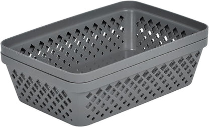Glad Plastic Storage Basket Set - Multipurpose Drawer Trays, Kitchen Pantry Containers, and Bathroom Bins - 6 Pack Medium Organizers, Grey