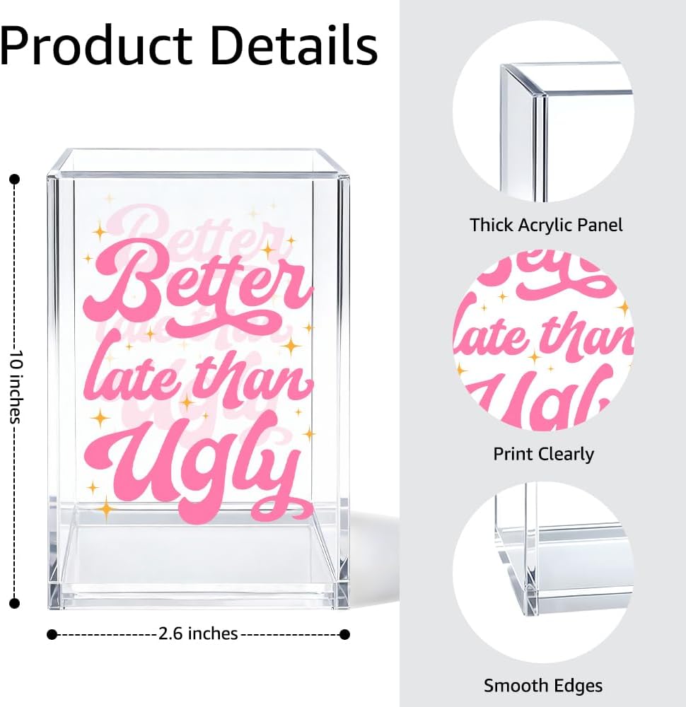 Just Breathe Acrylic Cosmetic Organizer Pen Holder, Anxiety Relaxing Acrylic Desk Holder Cup for Pen Pencil, Dandelion Desk Organizer, Mental Health Office Gifts for Coworker Leader Friend