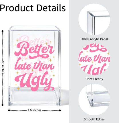 Just Breathe Acrylic Cosmetic Organizer Pen Holder, Anxiety Relaxing Acrylic Desk Holder Cup for Pen Pencil, Dandelion Desk Organizer, Mental Health Office Gifts for Coworker Leader Friend